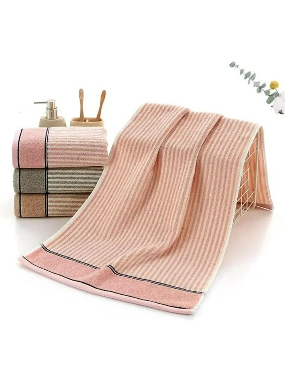 Pink Cotton Hand Towels Set 2 Pack Soft Absorbent Quick Dry Bathroom Kitchen Spa